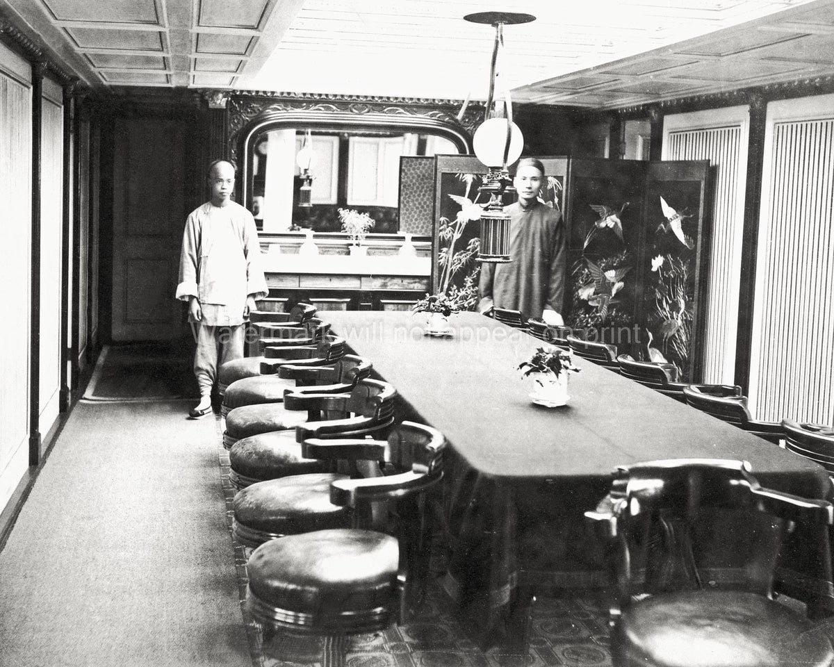 Chinese Restaurant Dining Room Interior Staff Table Decor Vtg. Photo 19thC.