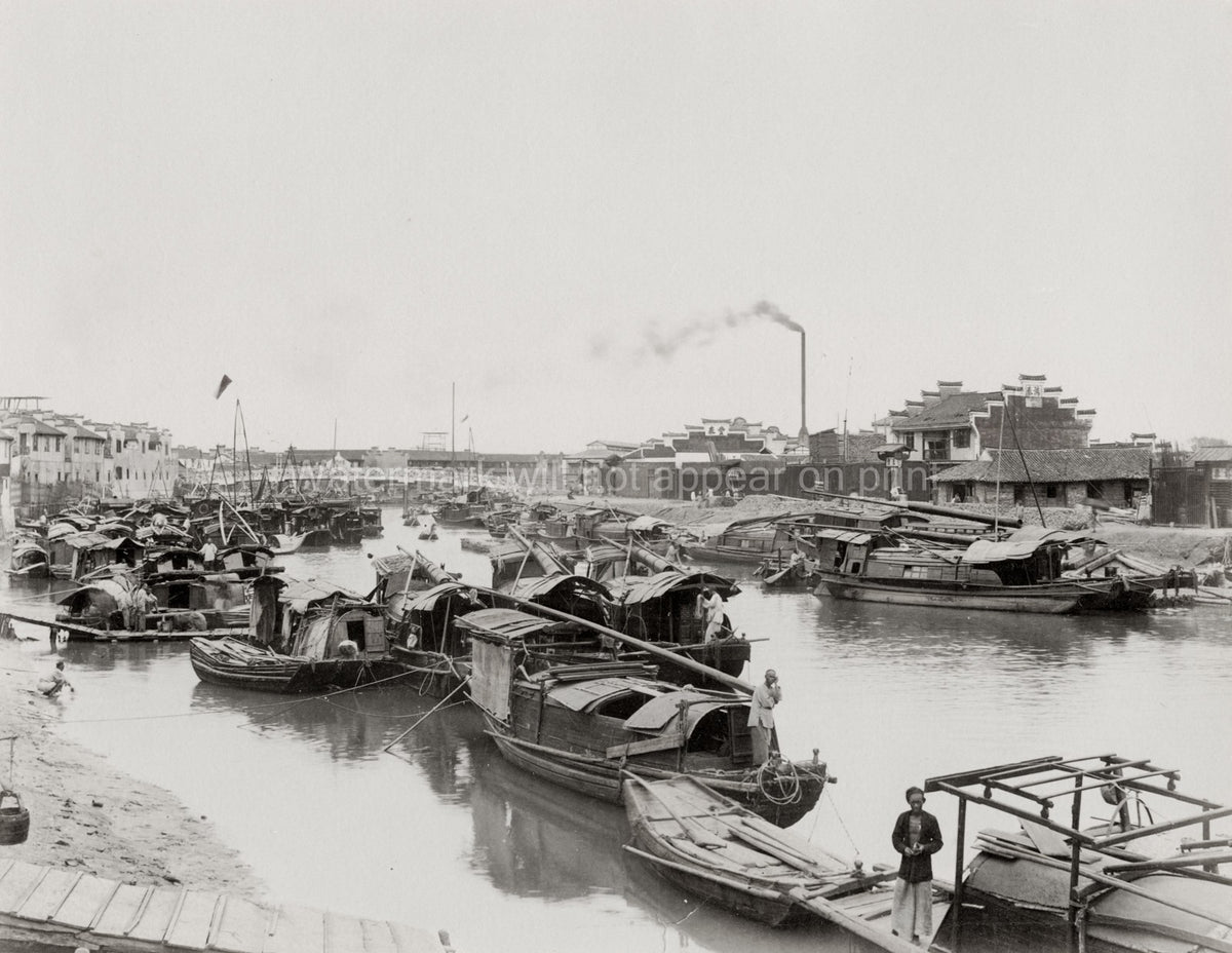 Tokyo Japan Canal Harbor Scene Sampan Boats Cityscape Vtg. Photo 19thC.