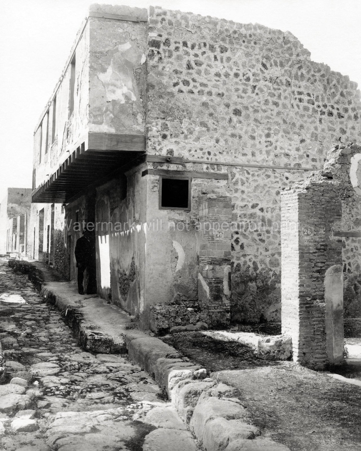 House Hanging Balcony Pompeii Italy Ruins Roman Architecture Vtg. Photo 19thC.