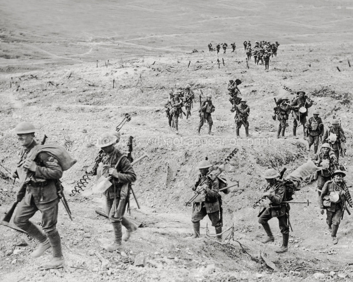 WW1 France Wiring Party Soldiers Marching Shell Swept Area Vtg. Photo