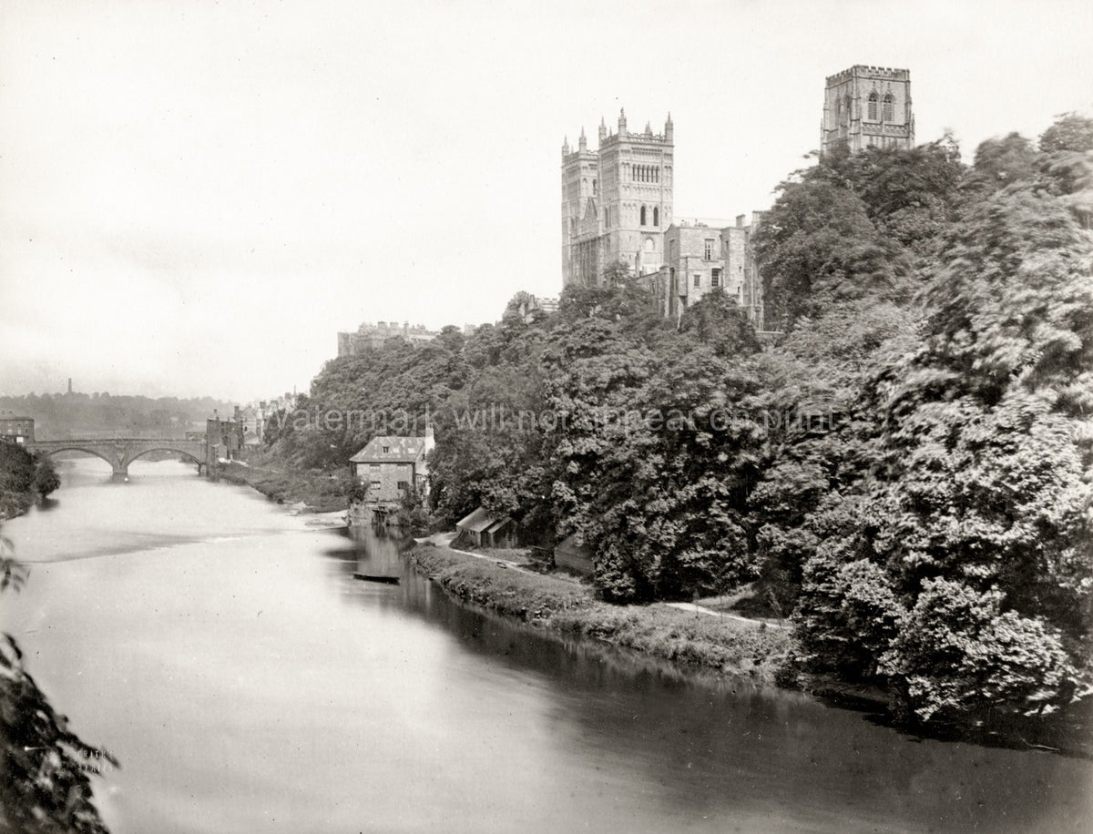 Durham Cathedral River Wear England Architecture Towers Bridge Vtg. Photo 19thC.