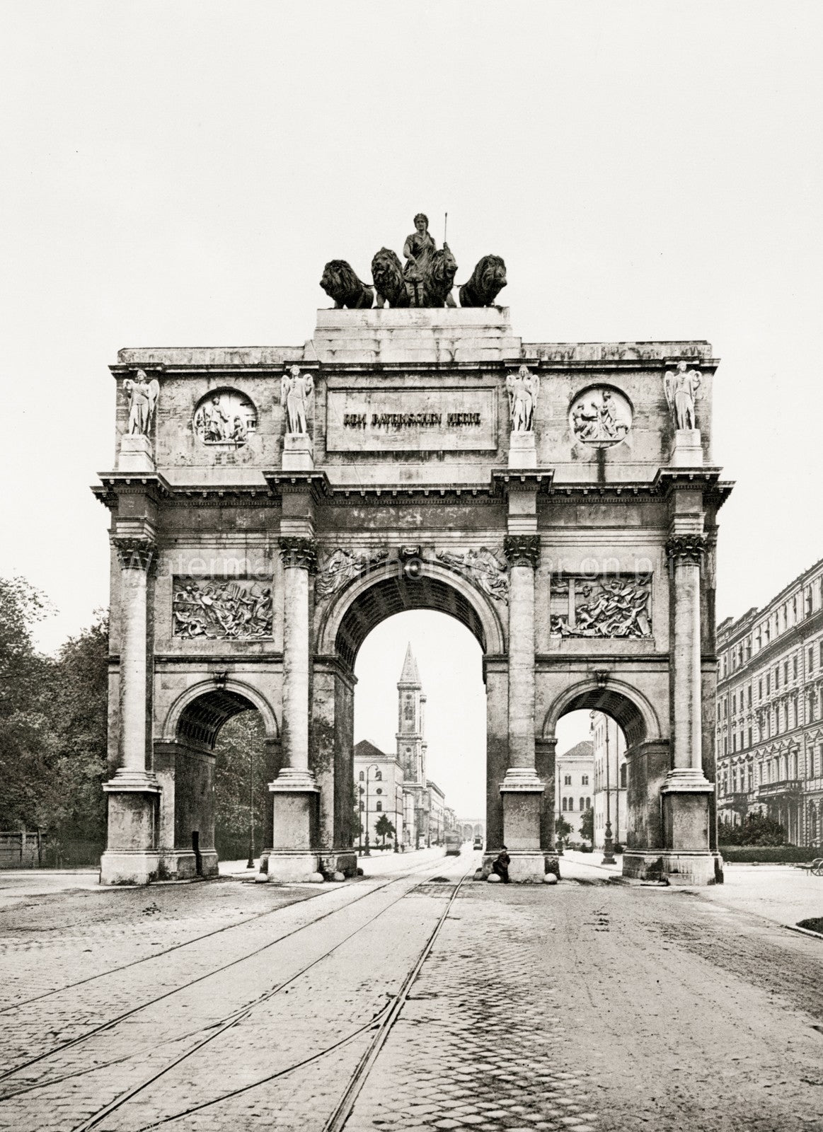 Munich Siegestor Victory Gate Arch Quadriga Street Scene Vtg. Photo 19thC.