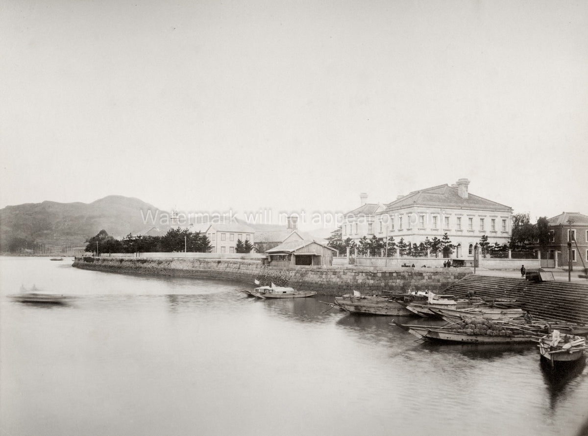 Dejima Nagasaki Japan Foreign Settlement Waterfront Boats Vtg. Photo 19thC.