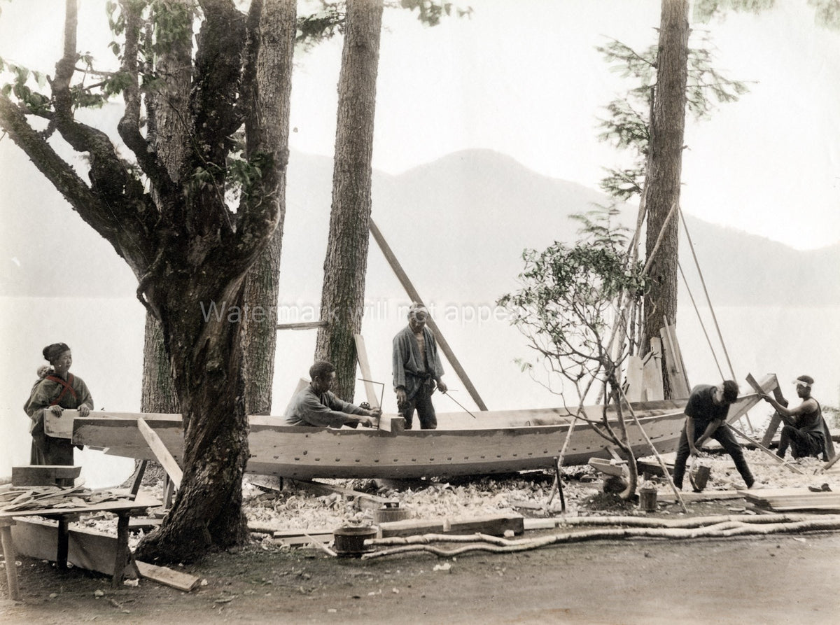 Japan Carpenters Boat Builders Work Traditional Craftsmanship Vtg. Photo 19thC.