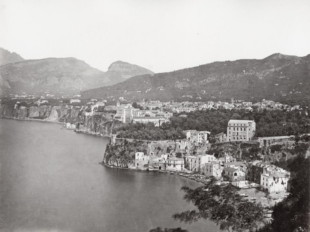 Sorrento Italy Coastline View Cliffs Town Bay Mountains Vtg. Photo Late 19thC.