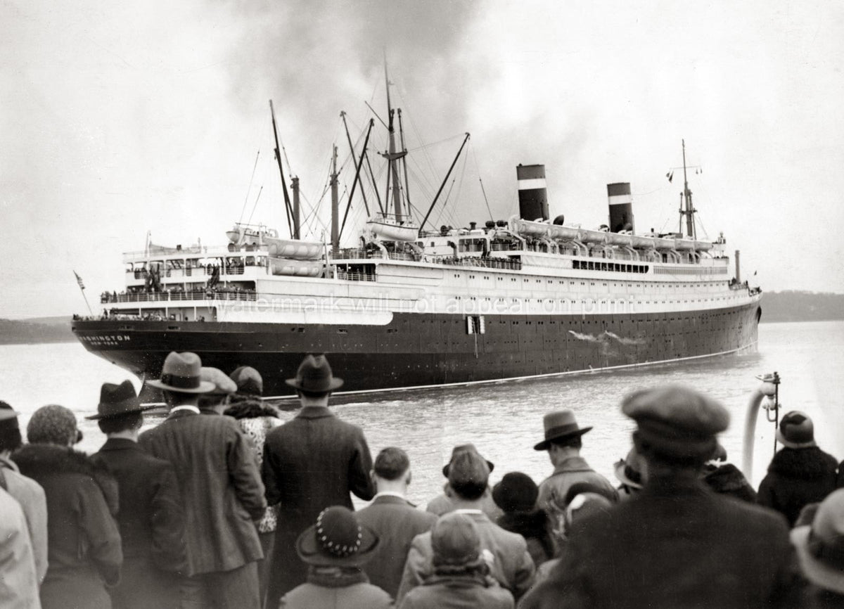 SS Washington Ocean Liner Maiden Voyage Ship Crowd Maritime Vtg. Photo 20thC.