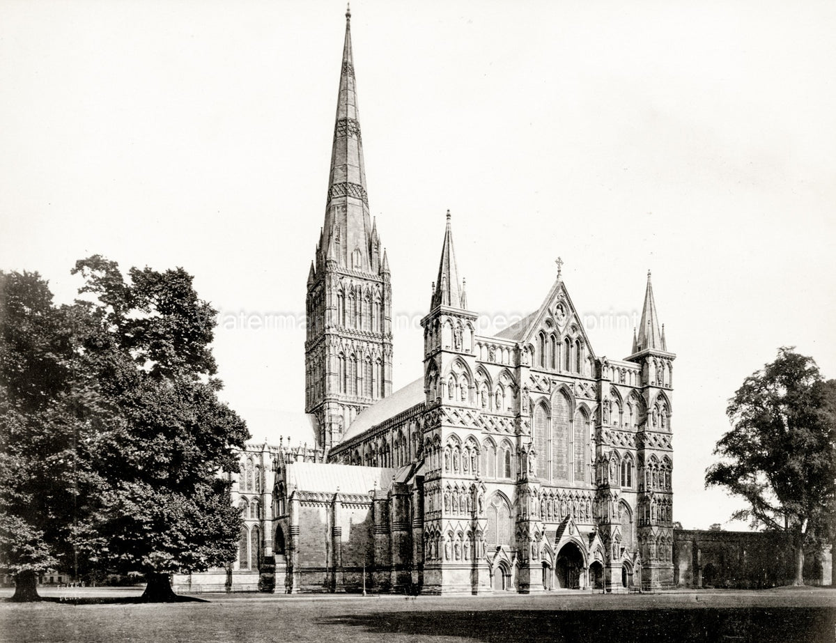 Salisbury Cathedral England Gothic Architecture Church Spire Vtg. Photo 19thC.