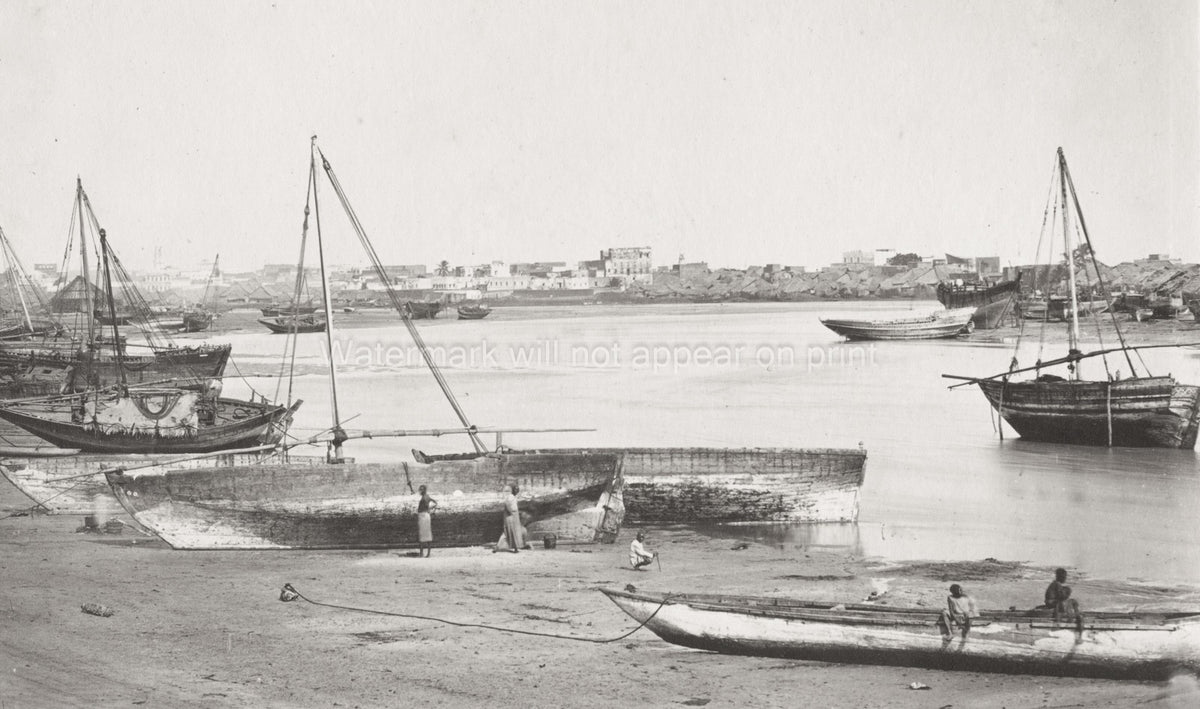 Zanzibar Unguja Coastal View Boats Beach Harbor Seascape Vtg. Photo 19thC.
