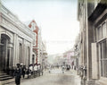 Yokohama Japan Foreign Settlement Street Scene Rickshaws Shops Vtg. Photo 19thC.
