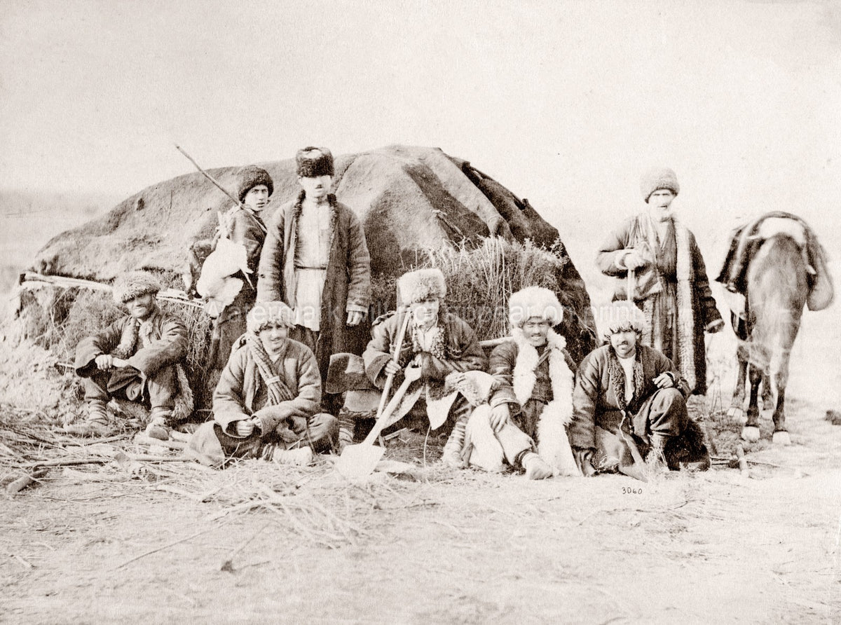 Caucasus Georgia Group Men Fur Hats Traditional Dress Yurt Vtg. Photo 19thC.