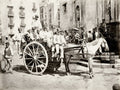 Southern Italy Horse Cart Hackney Men Street Scene Crowd Vtg. Photo 19thC.