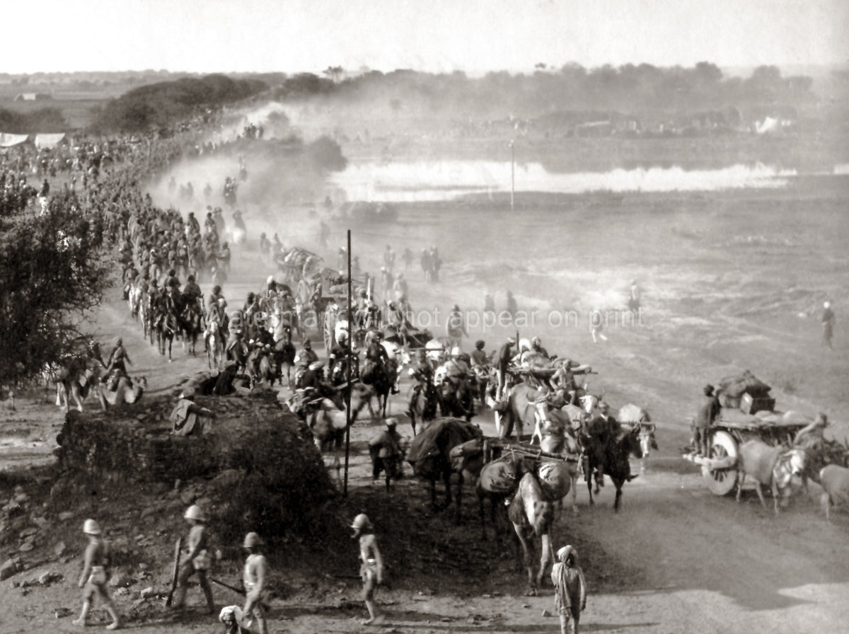 Delhi India British Army Military Exercises Train Column Vtg. Photo 19thC.