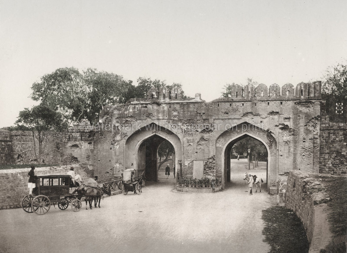 Delhi India Cashmere Gate Fortification Archway Carriage Vtg. Photo 19thC.