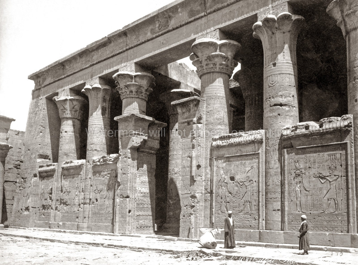 Temple Edfu Egypt Columns Hieroglyphs Ruins Architecture Vtg. Photo 19thC.