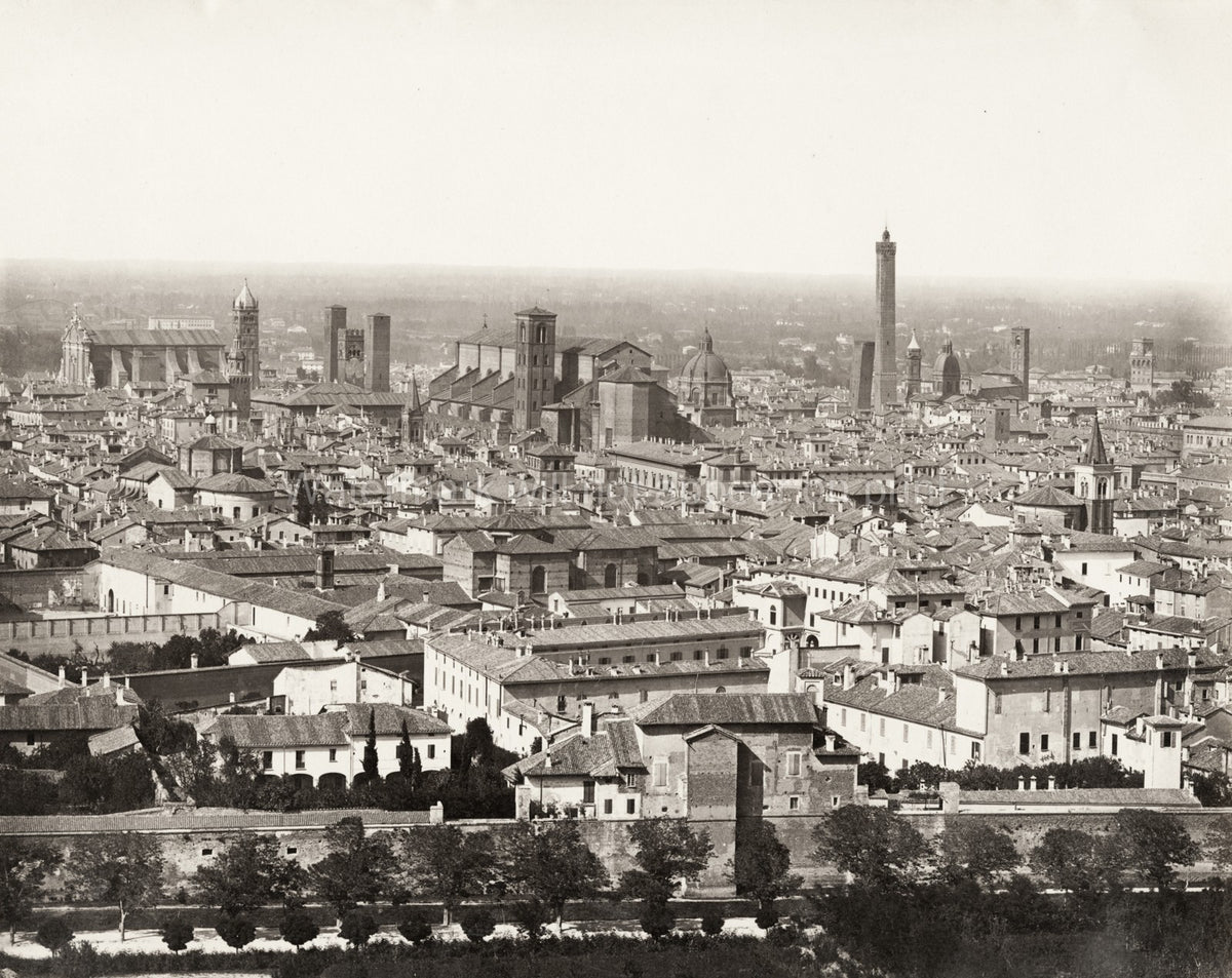 Bologna Italy Cityscape Panorama Towers Architecture Rooftops Vtg. Photo 19thC.
