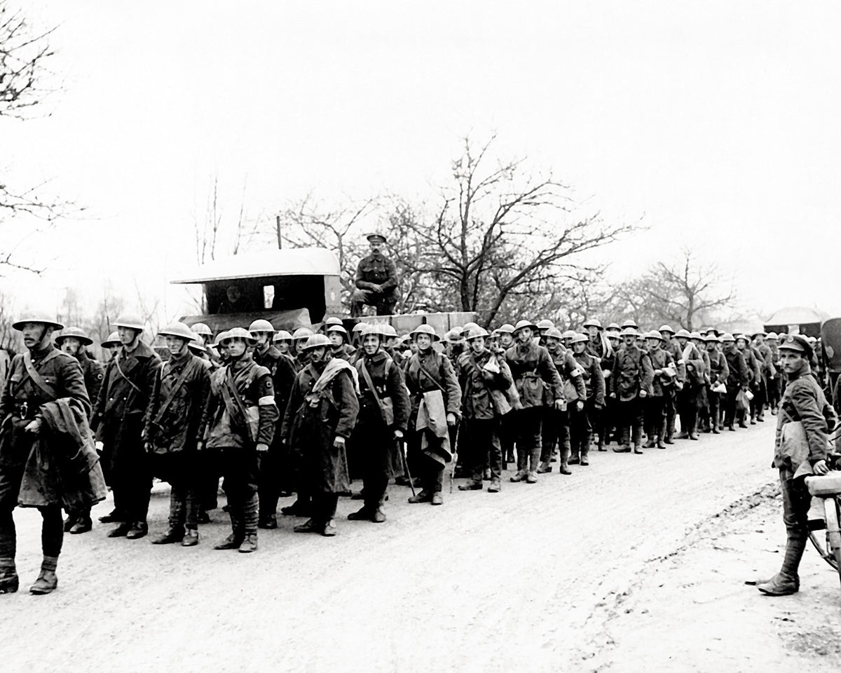 WW1 Royal Army Medical Corps Soldiers Medics Marching Column Vtg. Photo