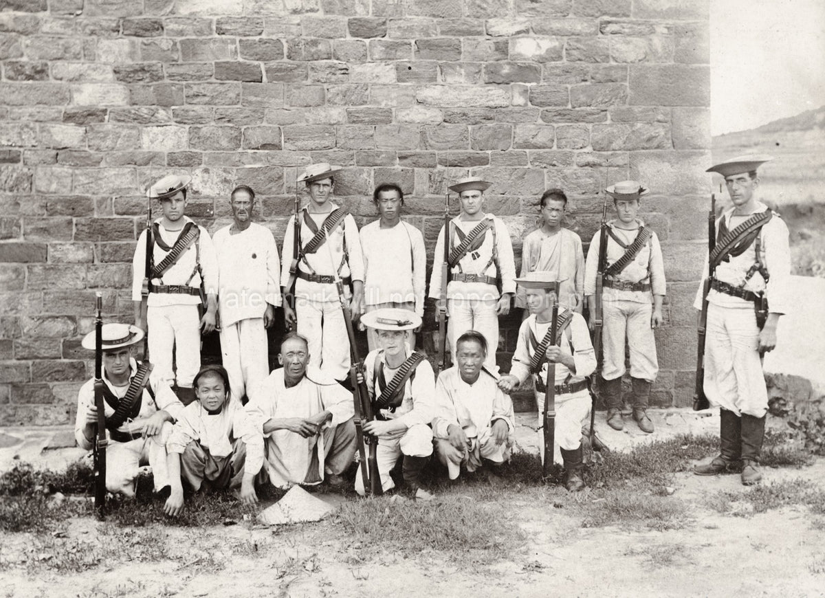 Chinese European Troops Weihai China Soldiers Rifles Uniforms Vtg. Photo 20thC.