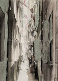 Italy Narrow Street Washing Laundry Hanging Alleyway City Life Vtg. Photo 19thC.