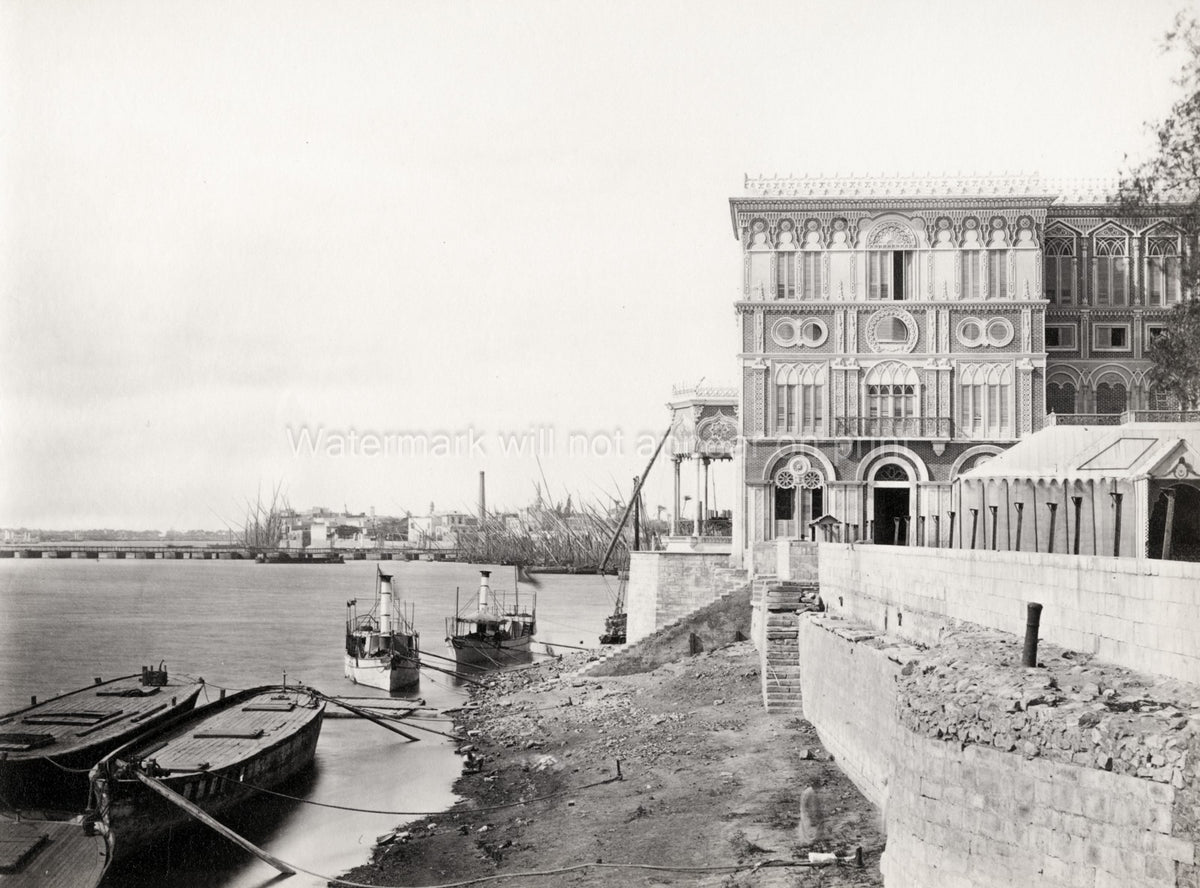Gezirah Palace Cairo Egypt Nile River Boats Architecture Vtg. Photo 19thC.