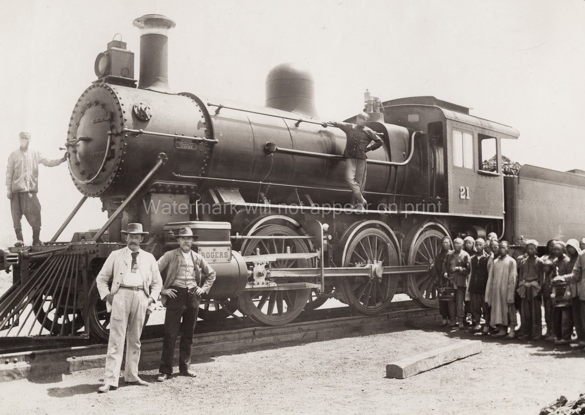 Peking Hankow Railway Rogers Locomotive Steam Train Engineers Vtg. Photo 20thC.