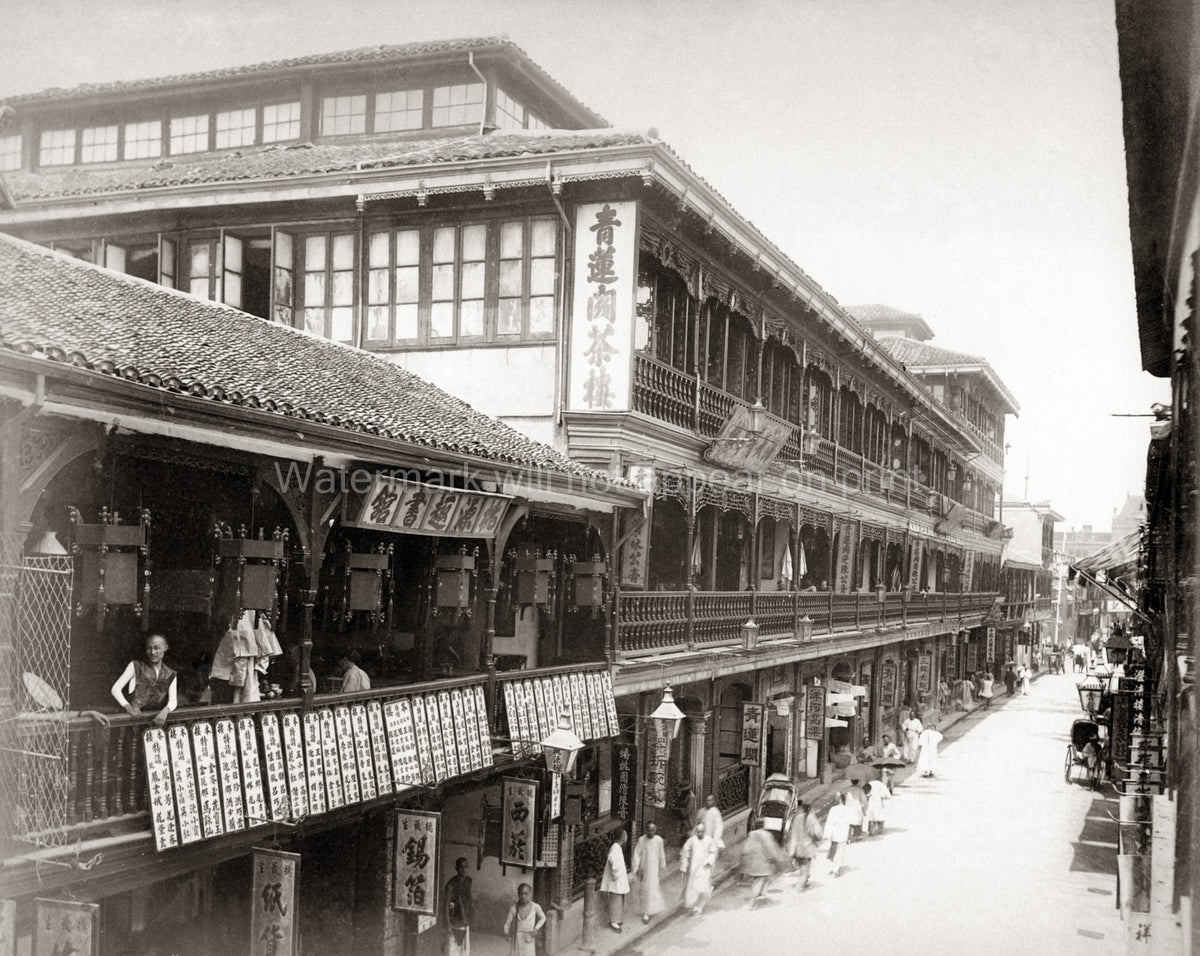 Shanghai China Chinese Quarter Shop Fronts Street Scene Vtg. Photo 19thC.