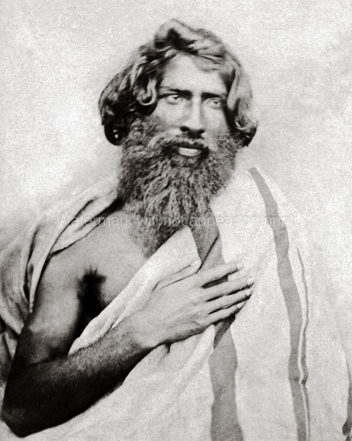 Toda Man Indian Tribe India Portrait Long Hair Beard Draped Vtg. Photo 19thC.