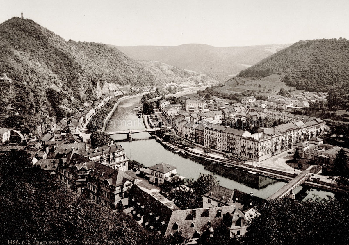 Bad Ems Germany Rheinland Pfalz River Valley Townscape Spa Vtg. Photo 19thC.