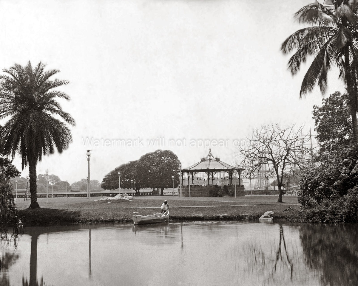 Eden Gardens Calcutta India Park Lake Boat Bandstand Vtg. Photo 19thC.