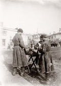 Russian Muzhik Peasant Vendor Street Food Stall Market Scene Vtg. Photo 19thC.