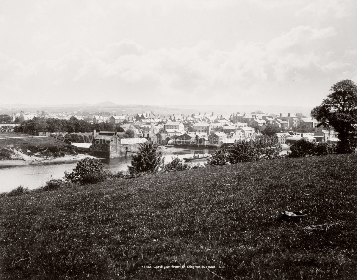 Cardigan Wales Townscape River Teifi Waterfront Boat Vtg. Photo 19thC.