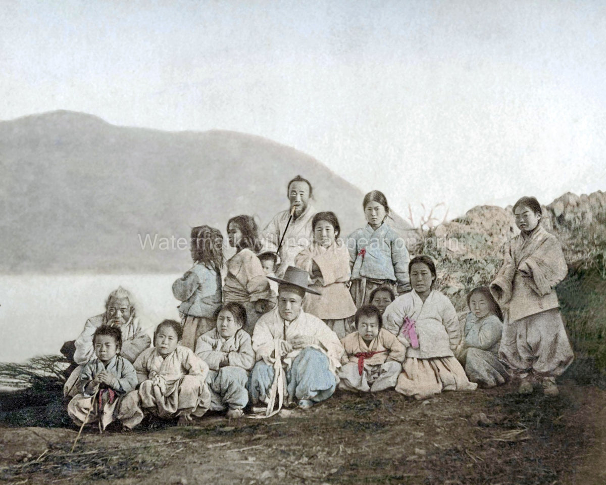 Koreans Japan Group Portrait Family Children Traditional Vtg. Photo 19thC.