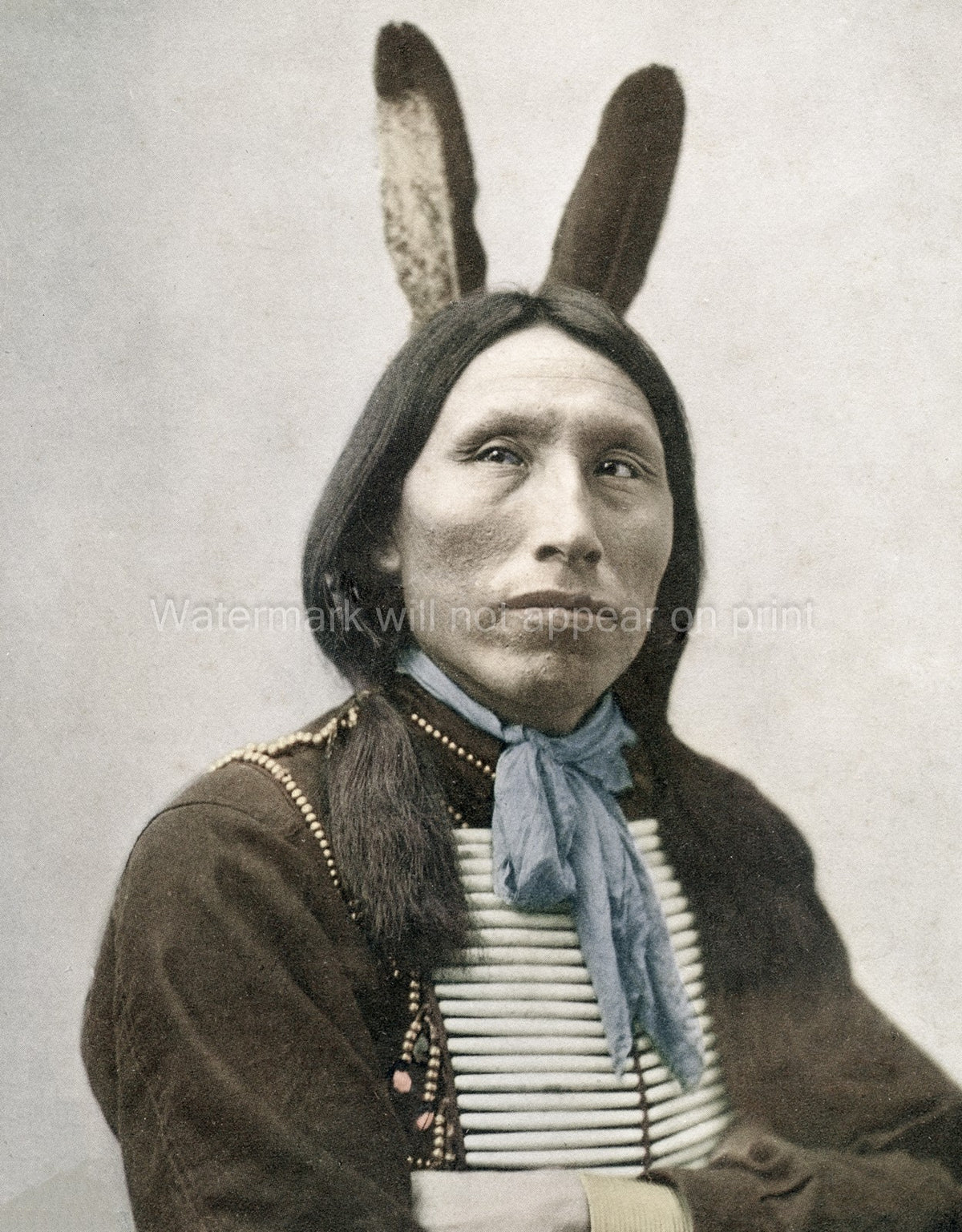 USA Native American Crow Man Portrait Feathers BreastpVtg. Photo 19thC.
