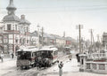 Tokyo Shinbashi Horse Drawn Trams Street Scene Cityscape Vtg. Photo 19thC.