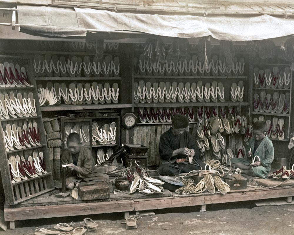 Japan Sandal Store Shoe Shop Craftsmen Merchants Zori Vtg. Photo Late 19thC.