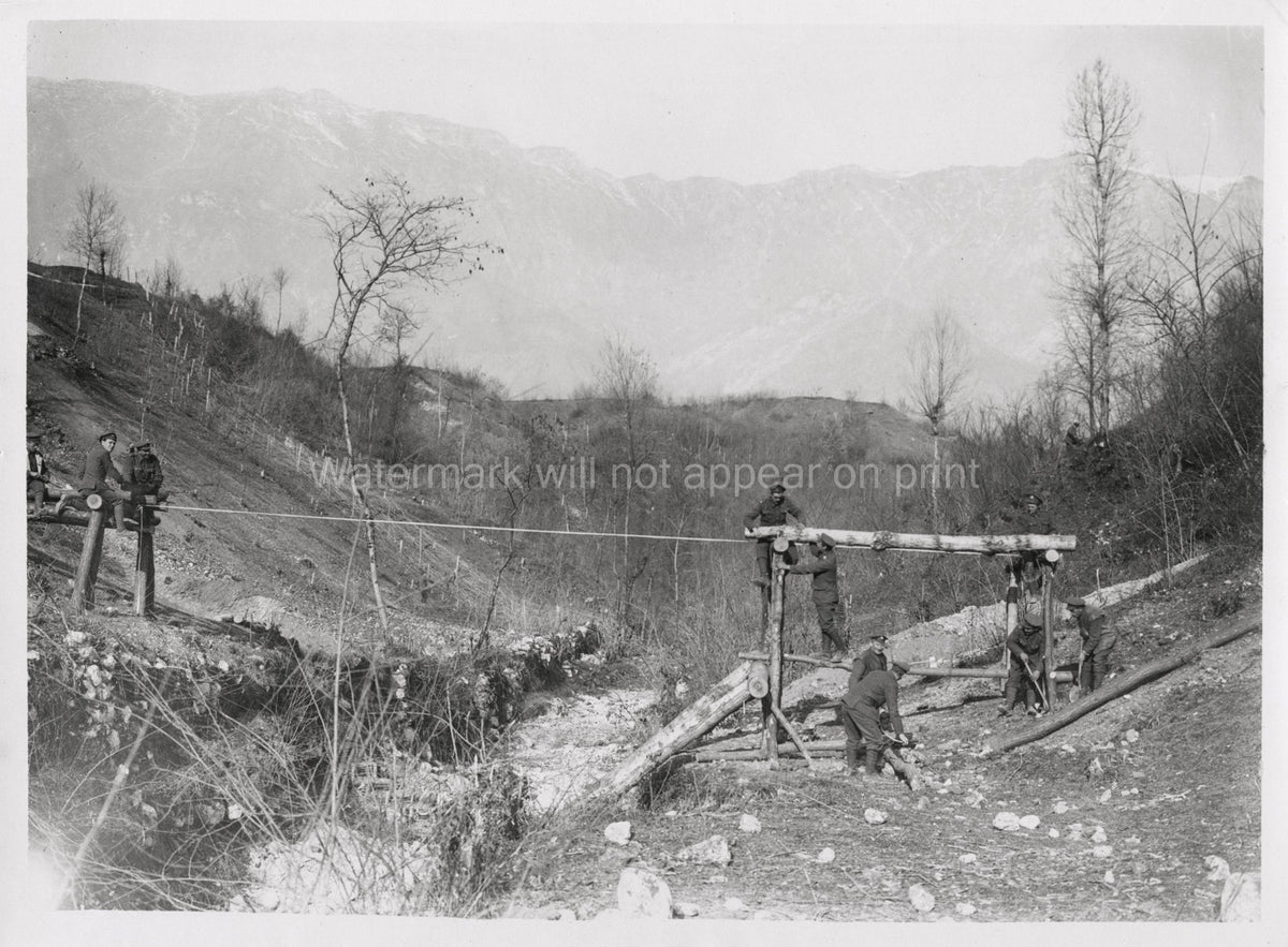 WW1 British Soldiers Building Bridge River Bed Italy Vtg. Photo