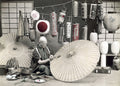 Japan Umbrella Maker Craftsman Artisan Lanterns Shop Vtg. Photo 19thC.