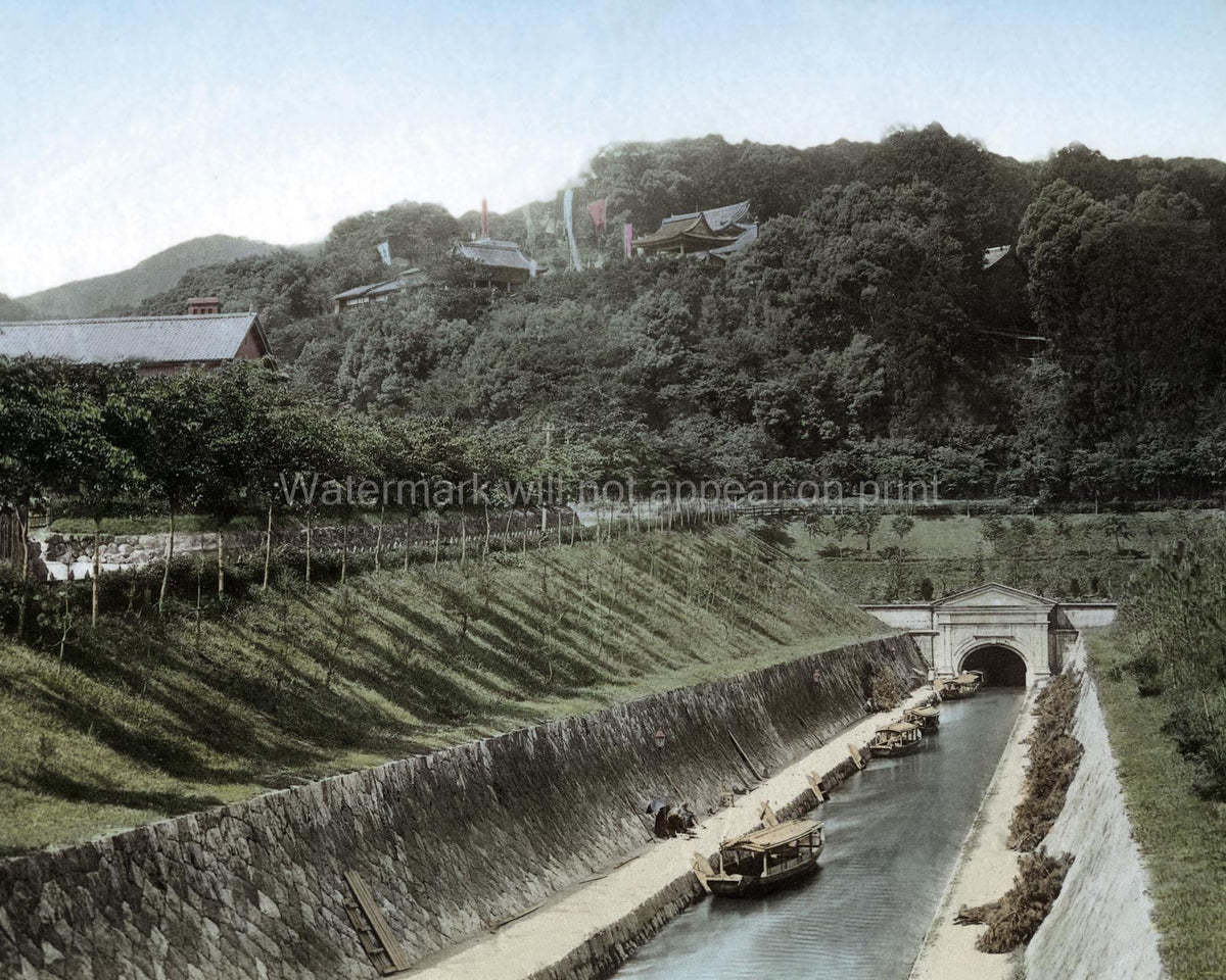 Kyoto Lake Biwa Canal Boats Tunnel Temple Hillside Waterway Vtg. Photo 19thC.