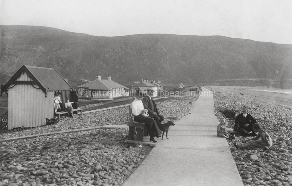 Fairbourne Wales Beach Scene Parade People Seaside Huts Vtg. Photo 19thC.