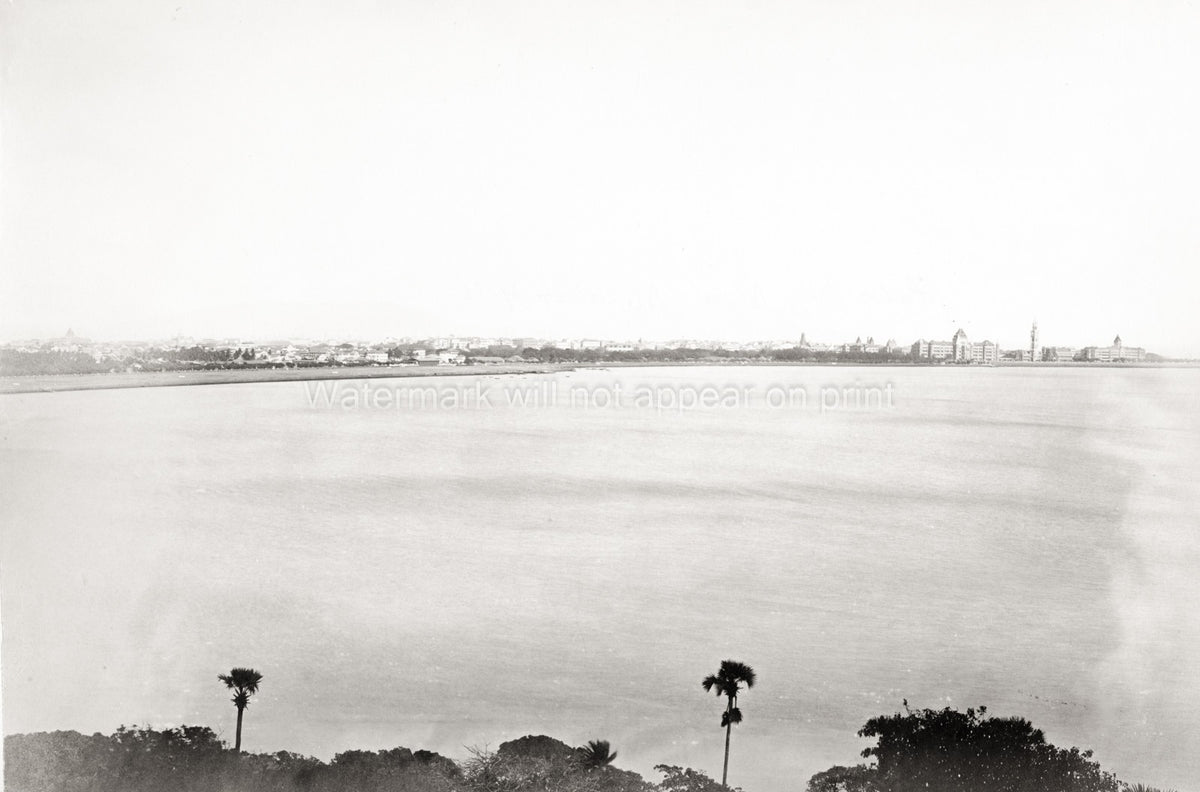 Bombay India Malabar Hill View Bay Coastline Skyline Vtg. Photo 19thC.
