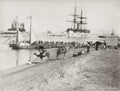 Suez Canal Egypt Ship Ferry Pier Waterfront Camels Vtg. Photo 19thC.