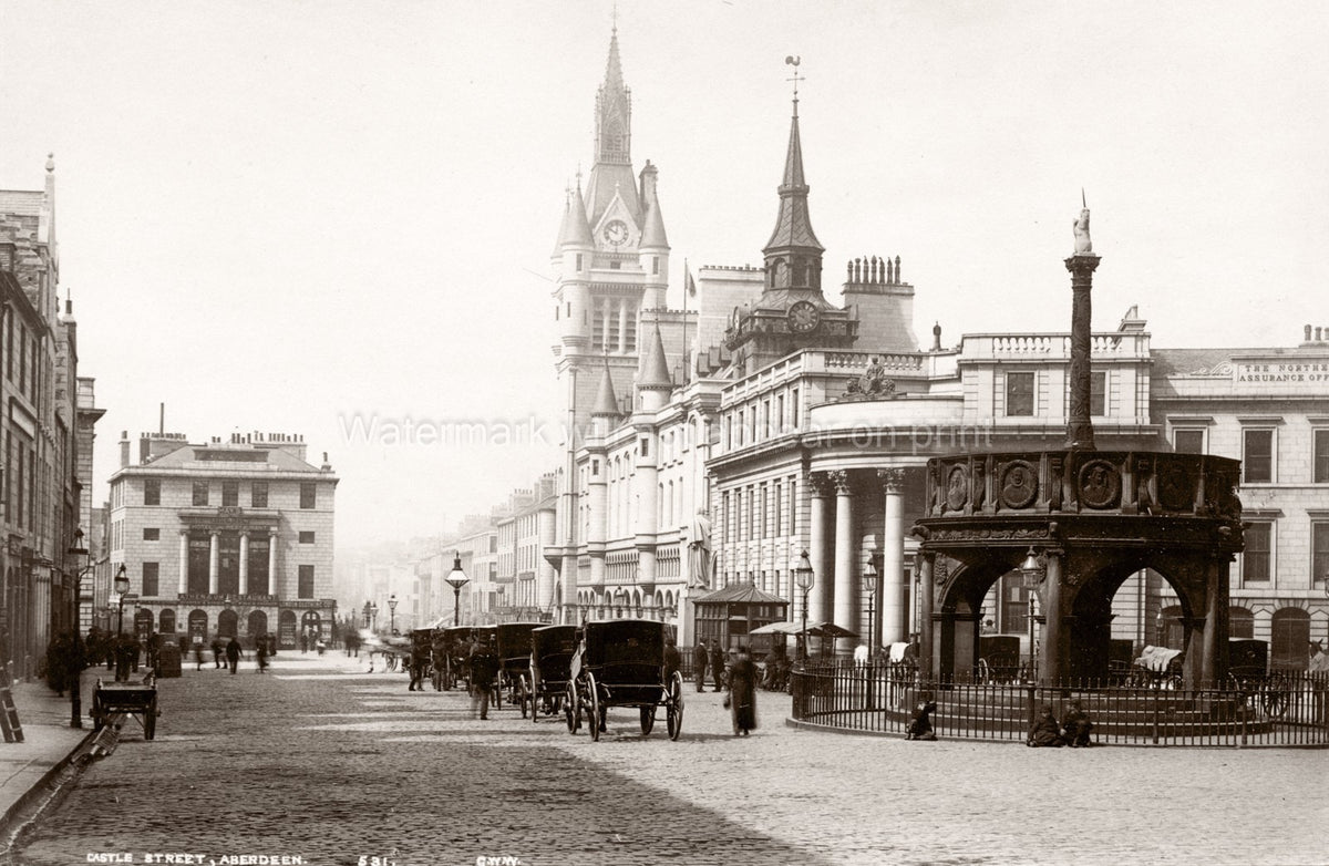 Aberdeen Scotland Castle Street Town House Carriages Mercat Vtg. Photo 19thC.