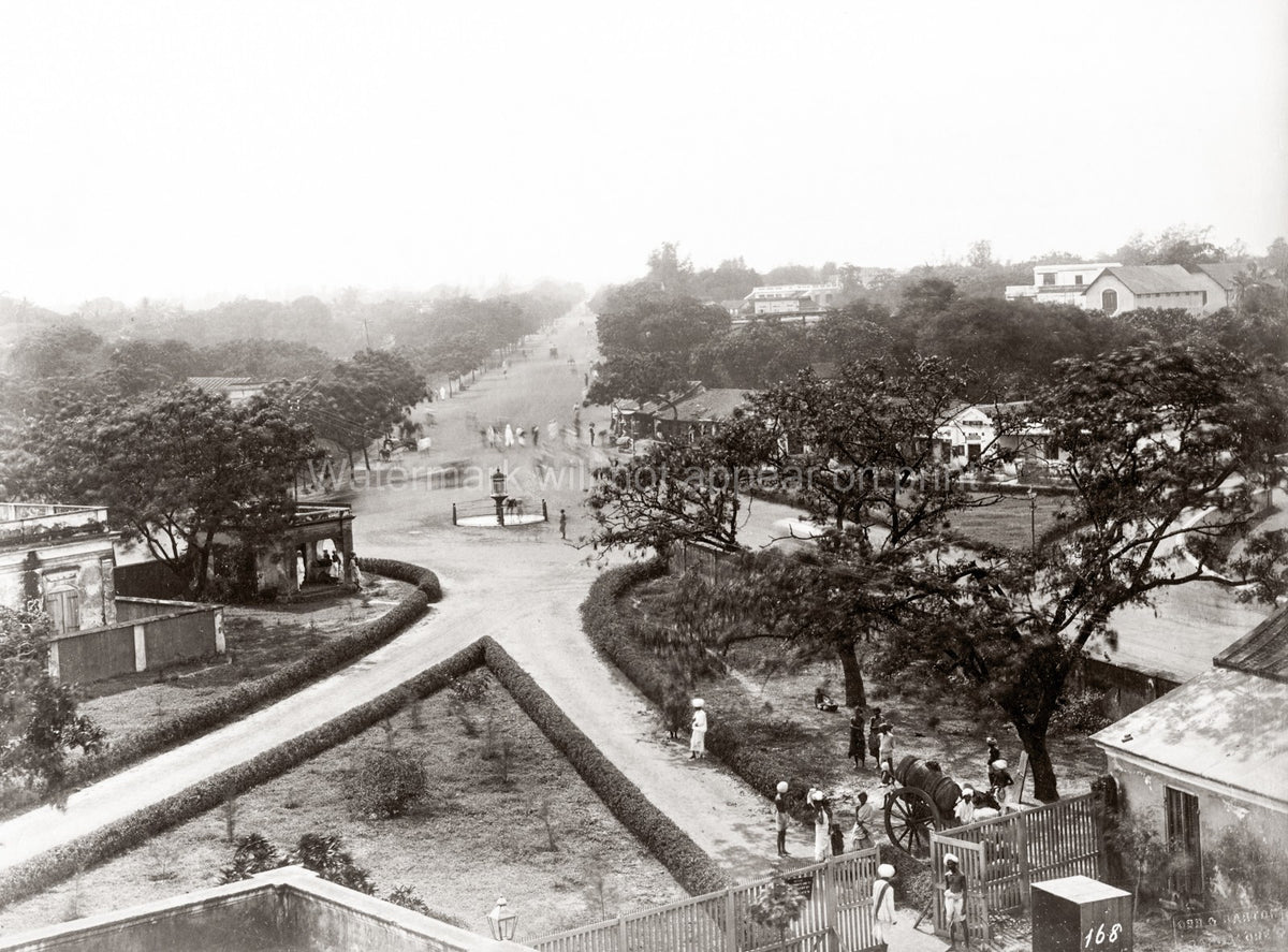 Bangalore India Street Scene Fountain People Colonial Vtg. Photo 19thC.