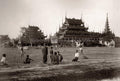 Rangoon Burma Monastery Wooden Temple Architecture Monks Vtg. Photo 19thC.