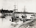 Seville Spain Ships Tied River Harbor Masted Sailboats Vtg. Photo 19thC.