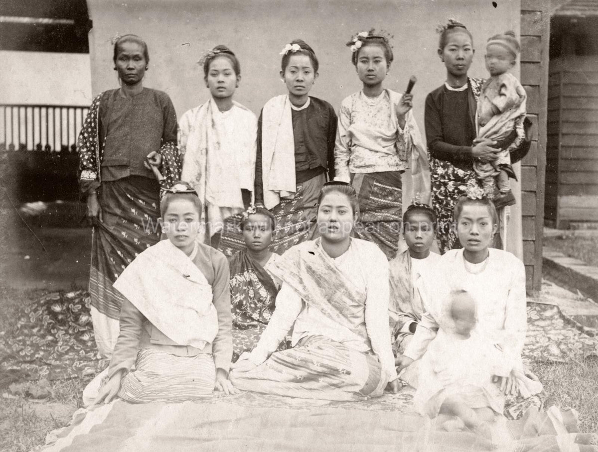 Taungoo Burma Burmese Women Group Portrait Traditional Dress Vtg. Photo 19thC.
