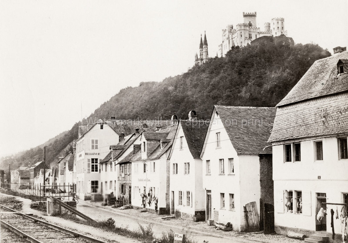 Koblenz Stolzenfels Castle Rhine River Village Railway Vtg. Photo 19thC.