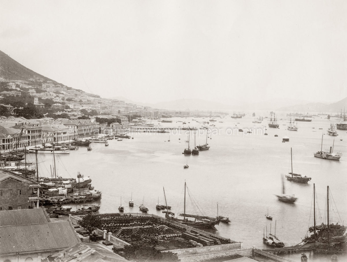 Hong Kong China Harbour Boats Ships Cityscape Waterfront Vtg. Photo 19thC.