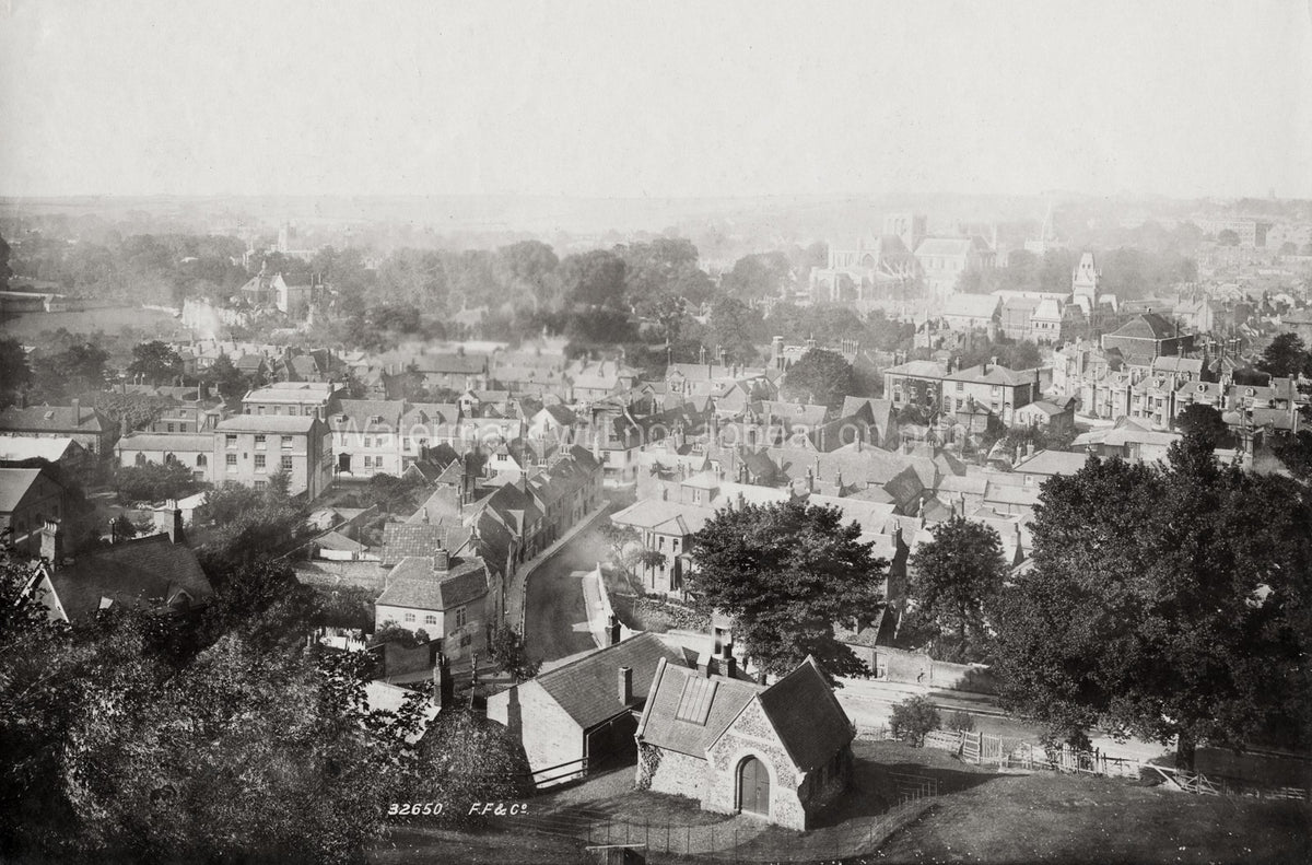 Winchester Hampshire Cityscape Rooftops Cathedral View St Vtg. Photo 19thC.