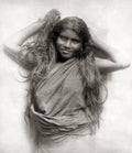India Young Girl Long Hair Portrait Traditional Beauty Vtg. Photo 19thC.
