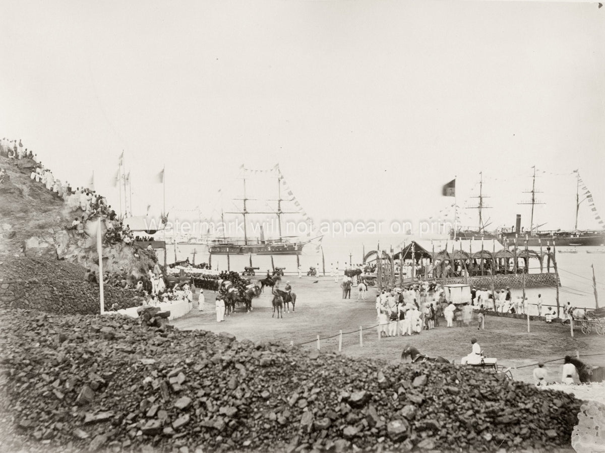 Bombay India Imperial Official Arrival Sea Ships Crowd Vtg. Photo 19thC.